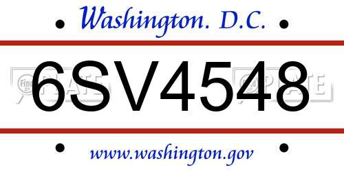 6SV4548 District Of Columbia License Plate