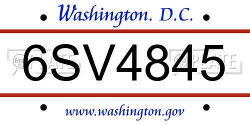 6SV4845 District Of Columbia License Plate