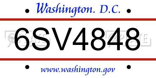 6SV4848 District Of Columbia License Plate