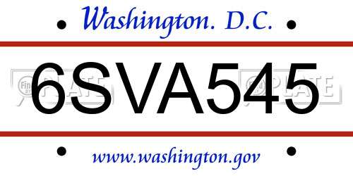 6SVA545 District Of Columbia License Plate
