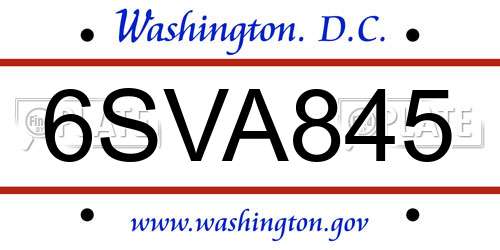 6SVA845 District Of Columbia License Plate