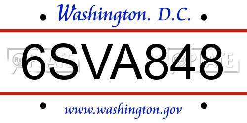 6SVA848 District Of Columbia License Plate