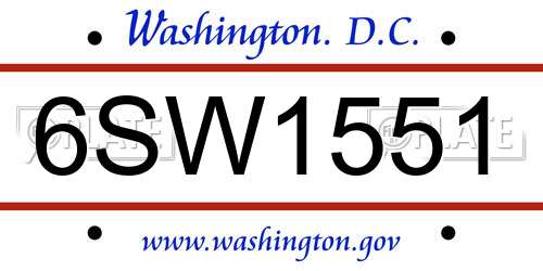 6SW1551 District Of Columbia License Plate
