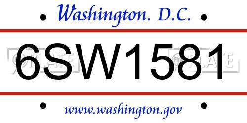 6SW1581 District Of Columbia License Plate