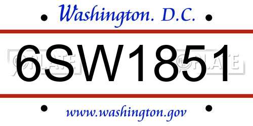 6SW1851 District Of Columbia License Plate