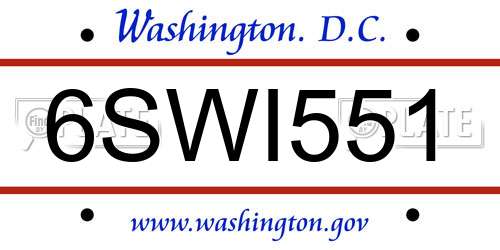 6SWI551 District Of Columbia License Plate