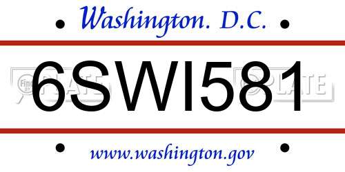 6SWI581 District Of Columbia License Plate