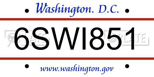 6SWI851 District Of Columbia License Plate