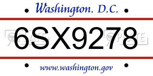 6SX9278 District Of Columbia License Plate
