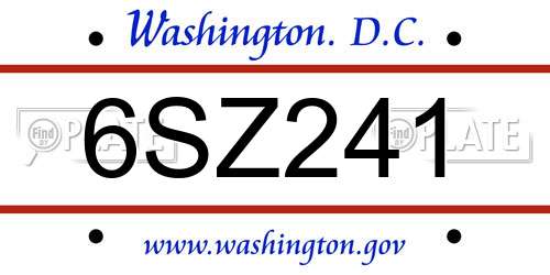 6SZ241 District Of Columbia License Plate