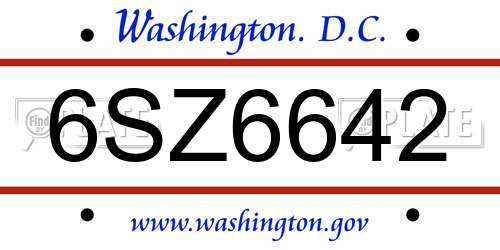 6SZ6642 District Of Columbia License Plate