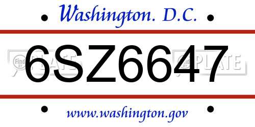 6SZ6647 District Of Columbia License Plate