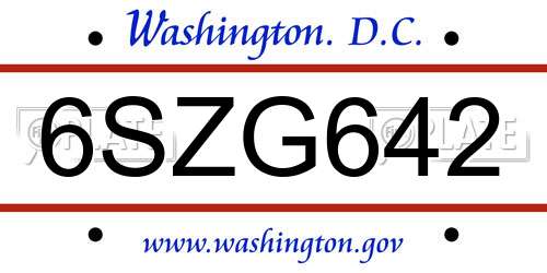 6SZG642 District Of Columbia License Plate