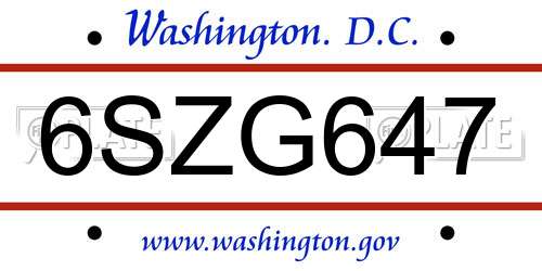 6SZG647 District Of Columbia License Plate