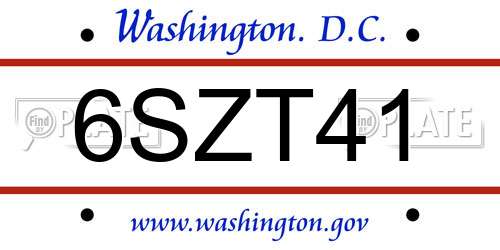 6SZT41 District Of Columbia License Plate