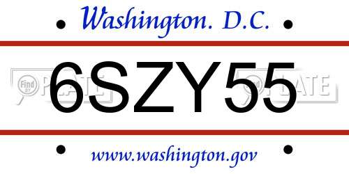 6SZY55 District Of Columbia License Plate