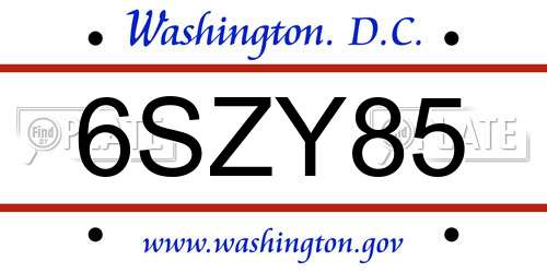 6SZY85 District Of Columbia License Plate