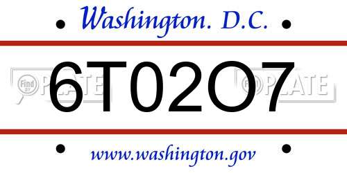 6T02O7 District Of Columbia License Plate