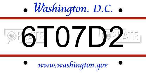 6T07D2 District Of Columbia License Plate
