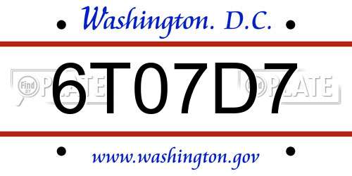 6T07D7 District Of Columbia License Plate