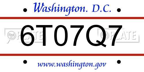 6T07Q7 District Of Columbia License Plate