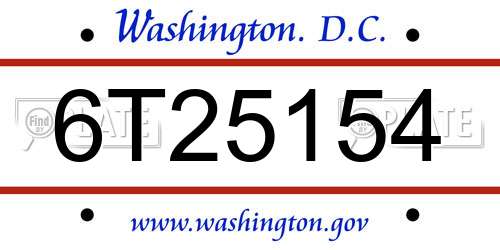 6T25154 District Of Columbia License Plate