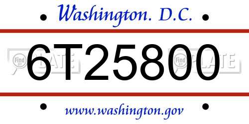 6T25800 District Of Columbia License Plate