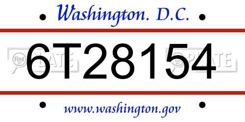 6T28154 District Of Columbia License Plate