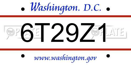 6T29Z1 District Of Columbia License Plate