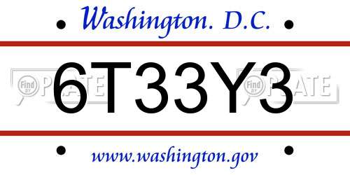 6T33Y3 District Of Columbia License Plate