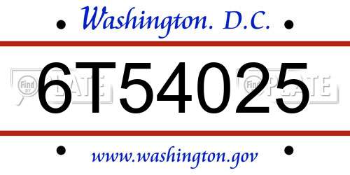 6T54025 District Of Columbia License Plate