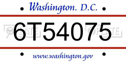 6T54075 District Of Columbia License Plate