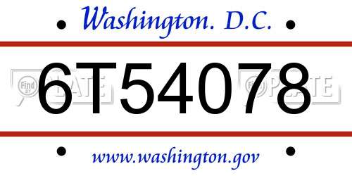 6T54078 District Of Columbia License Plate