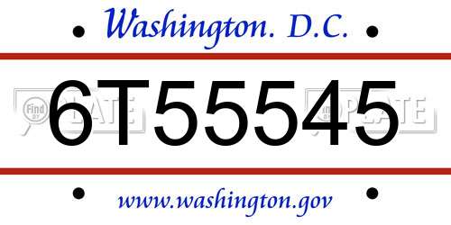6T55545 District Of Columbia License Plate