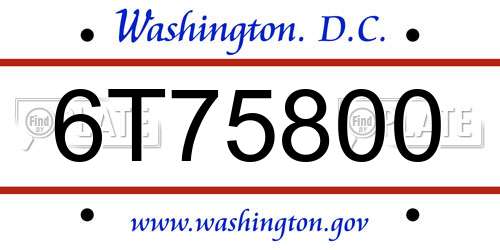 6T75800 District Of Columbia License Plate