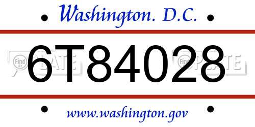 6T84028 District Of Columbia License Plate