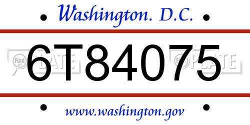 6T84075 District Of Columbia License Plate