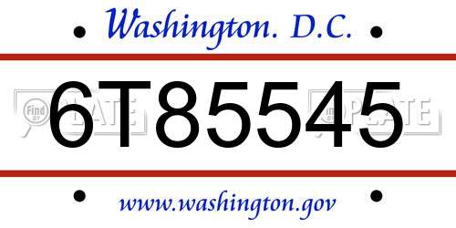 6T85545 District Of Columbia License Plate