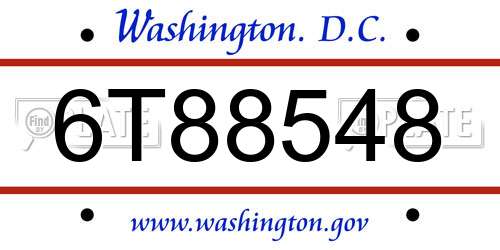 6T88548 District Of Columbia License Plate