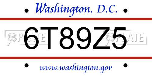 6T89Z5 District Of Columbia License Plate