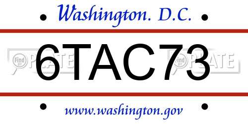 6TAC73 District Of Columbia License Plate