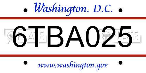 6TBA025 District Of Columbia License Plate