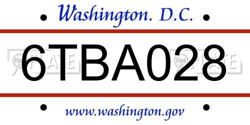 6TBA028 District Of Columbia License Plate