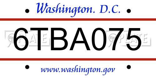 6TBA075 District Of Columbia License Plate