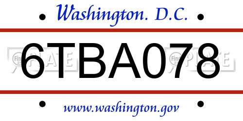 6TBA078 District Of Columbia License Plate