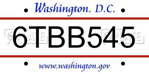 6TBB545 District Of Columbia License Plate