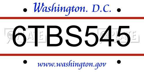 6TBS545 District Of Columbia License Plate