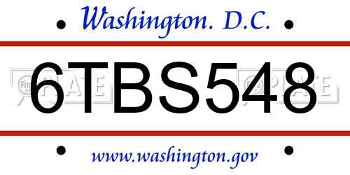 6TBS548 District Of Columbia License Plate