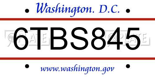 6TBS845 District Of Columbia License Plate