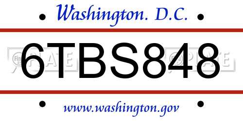 6TBS848 District Of Columbia License Plate